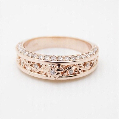 1.50 Ct Round Cut Real Moissanite Women's Wedding Band Ring 14k Rose Gold Plated - Picture 2 of 4