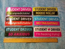 Lot of 6 Preowned Funny Student Driver Magentic Signs For Vehicle Slight Wear