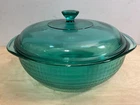Vintage Pyrex Peacock Teal Basketweave 2 Quart Casserole Dish w/ Lid Made in USA