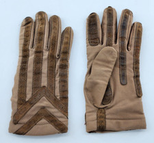 VTG Aris Isotoner Tan Women Fleece Lined Gloves Suede Brown Trim Warm Ups Large