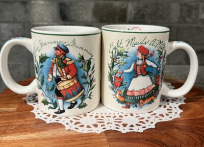 2- Susan Winget The Twelve Days Of Christmas Mug Cup ( 8 Maids - 9 Drummers )