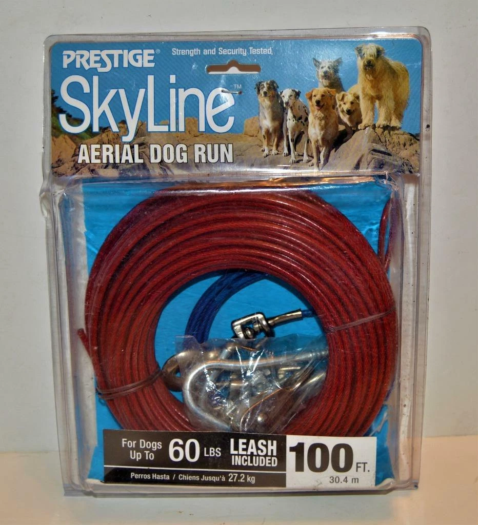 NEW Prestige 100ft Skyline Aerial Dog Run w Leash up to 60 lb Boss