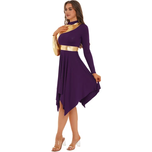 Women Metallic Church Praise Dance Dress Worship Liturgical Lyrical Dancewear - Picture 58 of 69