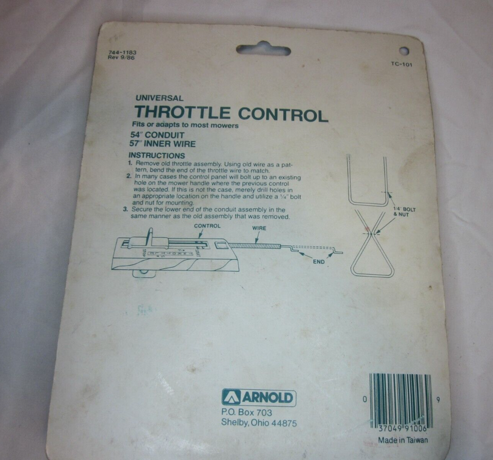 Arnold 57" Universal Throttle Control TC101 54"Conduit NOS Lawn mower