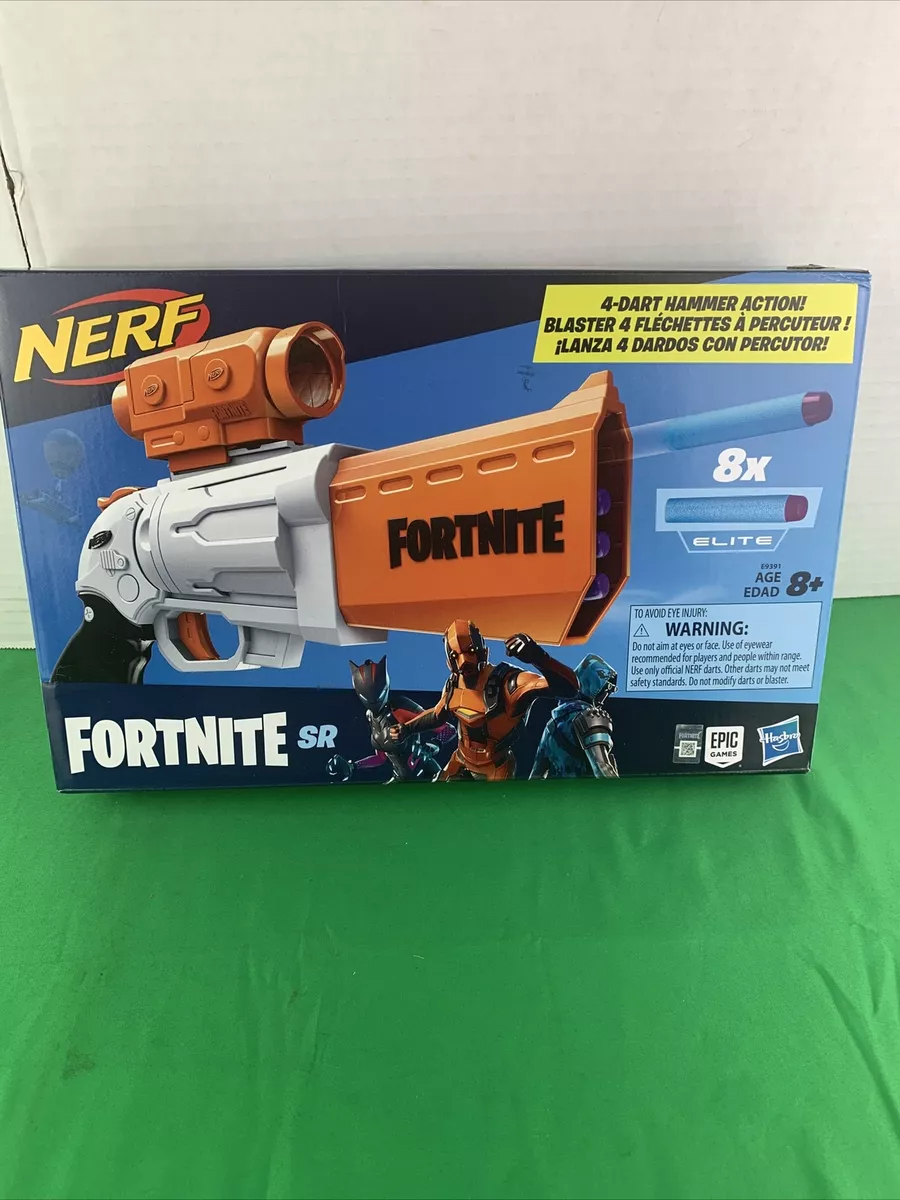 NERF Fortnite SR Blaster - 4-Dart Hammer Action - Includes Removable Scope  and 8 Official Elite Darts - for Youth, Teens, Adults