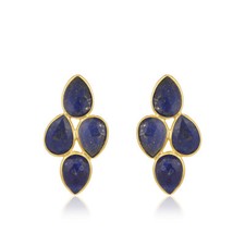 Lapis Gemstone Leaf Designer Drop Earring 925 Silver Gold Plated Jewelry