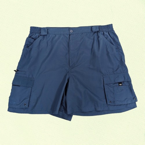AFTCO Shorts Mens 44 Blue 7" Cargo Pocket Fishing Nylon Elastic Waist Logo Adult