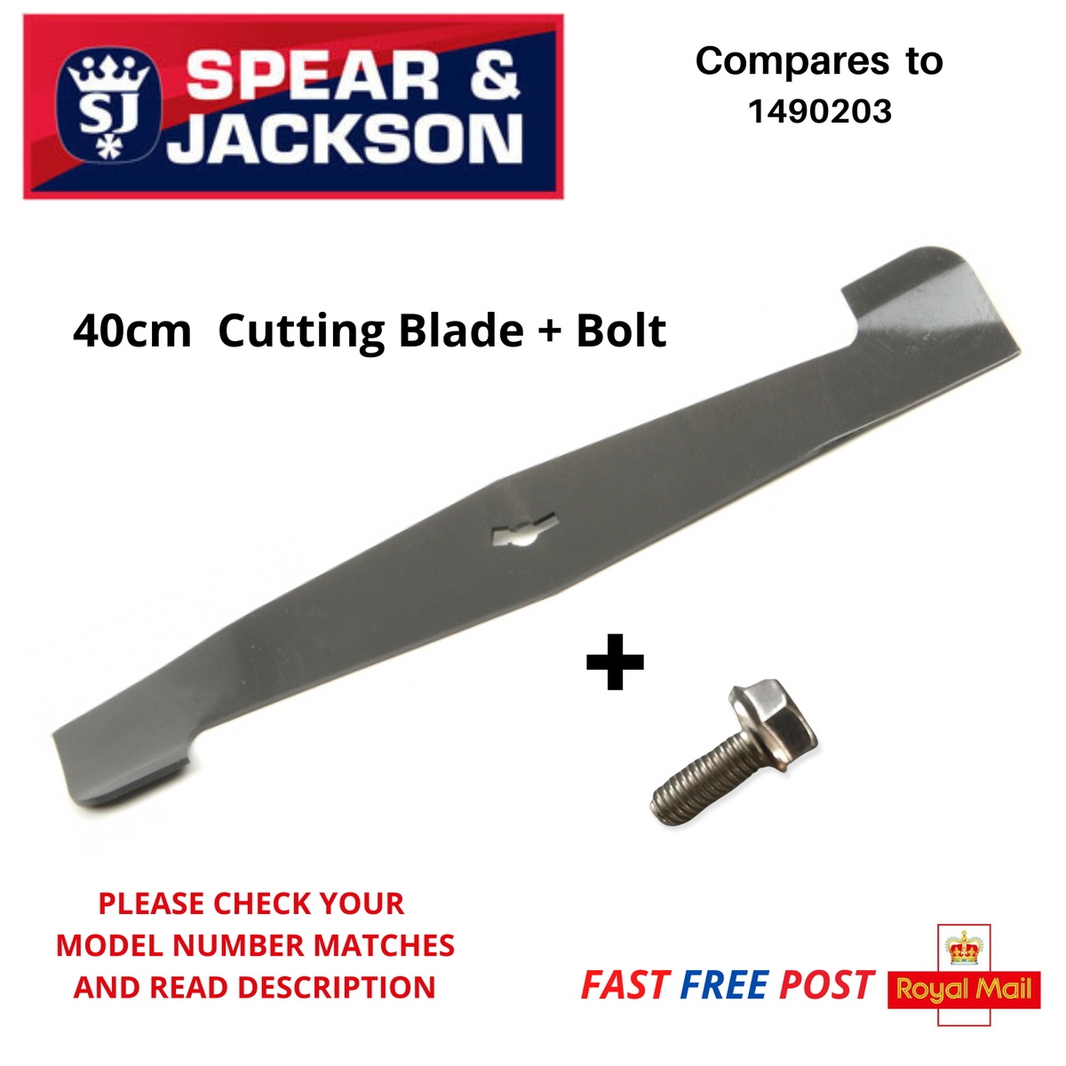 S1740ER2 Spear Jackson Lawnmower 40cm Cutting Blade Bolt FAST