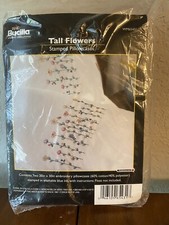 Embroidery Kit Plaid-Bucilla Set of 2 Tall Flowers PILLOWCASES 65431 20x30