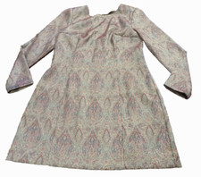 Vtg Express Brocade Shimmer Deep V Back Paisley Gold Sexy Classy Mini Dress 14