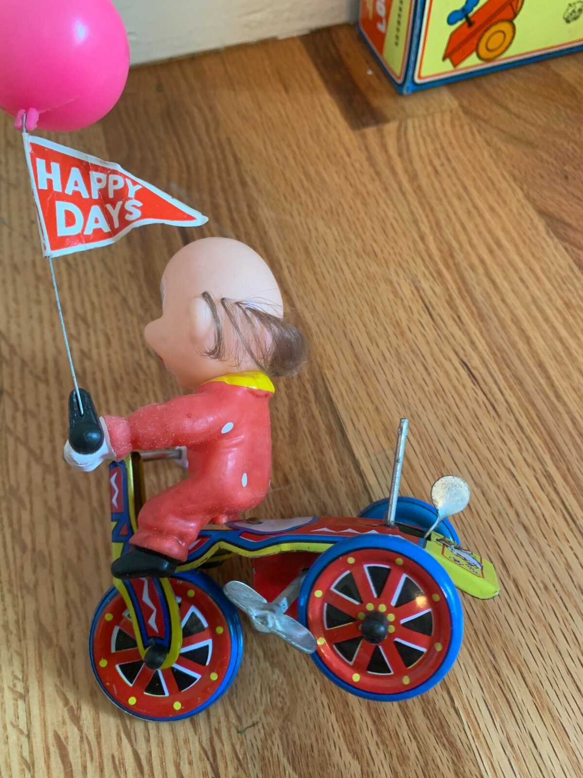 Vintage Roli Zoli Clown On Scooter Tin AND Wind-Up Clown Tricycle Wind-Up-Works
