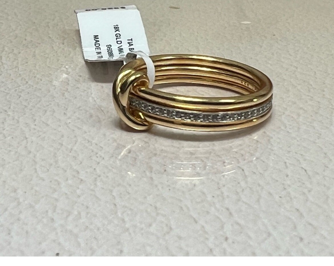 $325 New Kendra Scott Tia 18k Gold Vermeil Band Ring in White Sapphire Size 