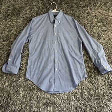 Lauren Ralph Lauren Men 15.5 32/33 Blue Gingham Non Iron Classic Fit Dress Shirt