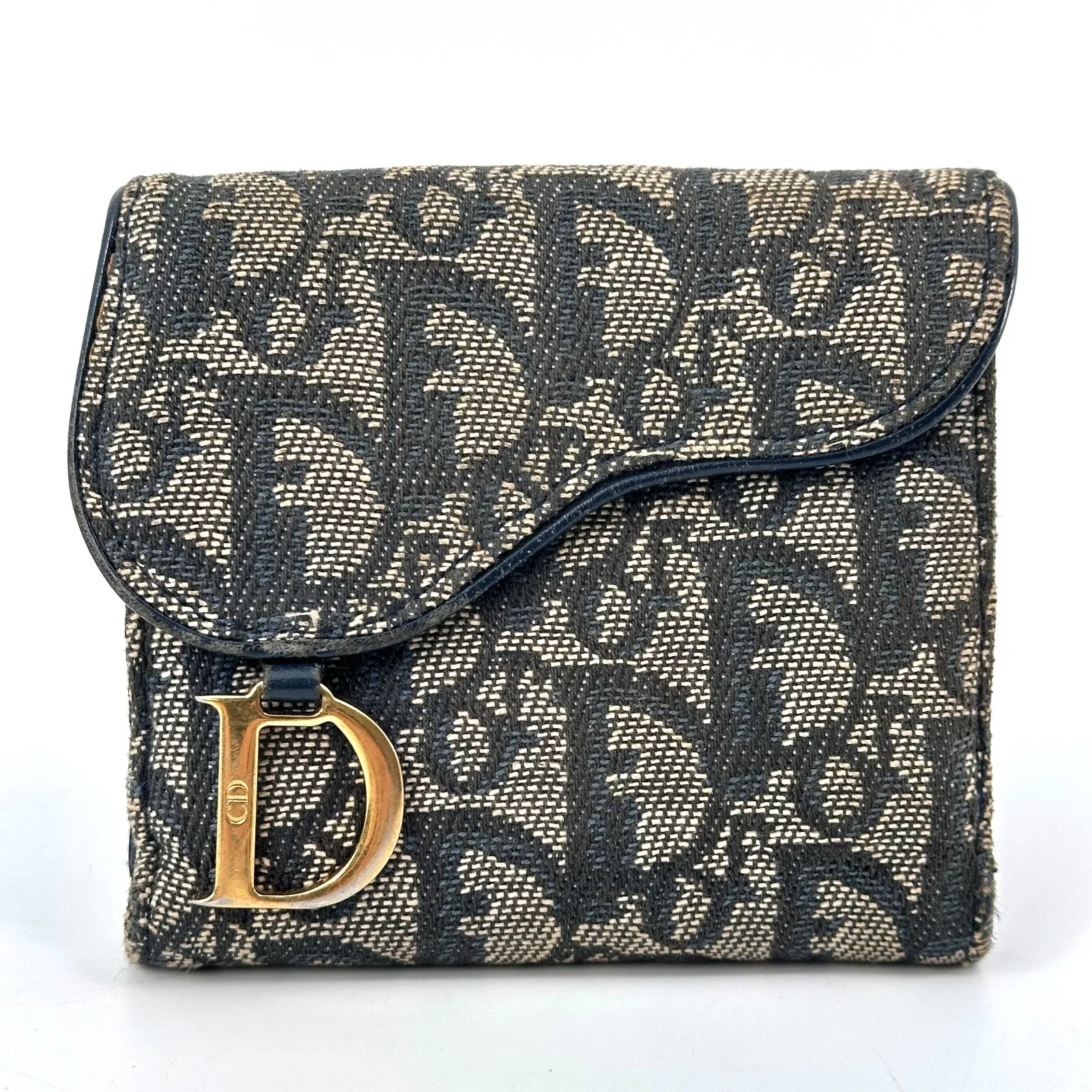 Dior Trotter Selle Portefeuille Sac à Main Toile Cuir Doré Authentique