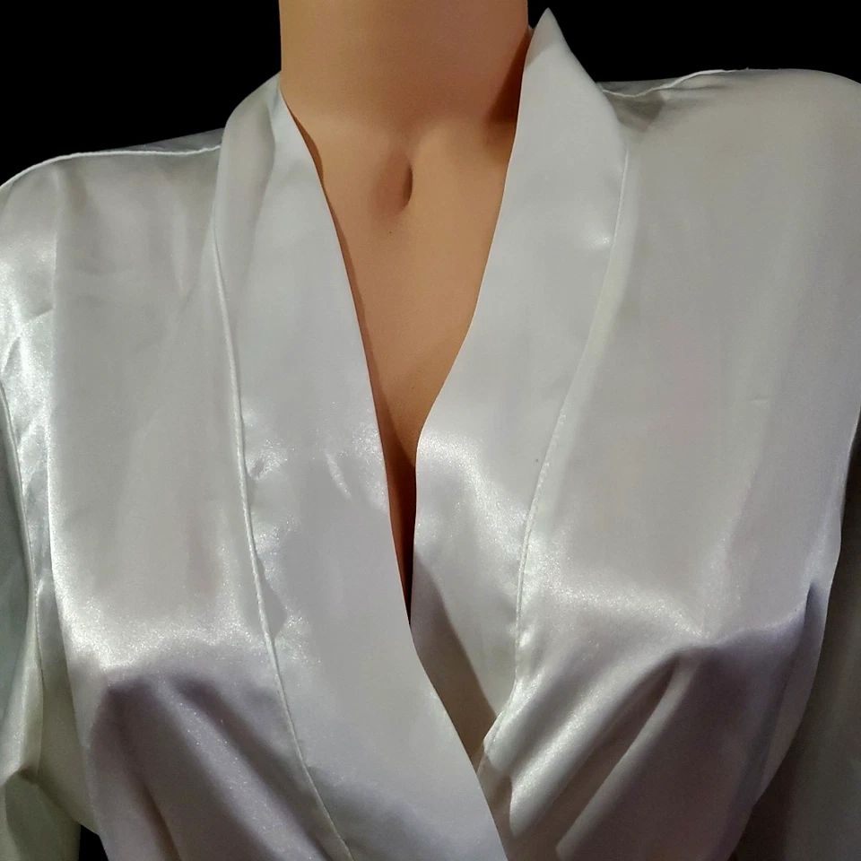 De Colección Cinema Etoile Bata Kimono BLANCO BRILLANTE SATINADO Femenino Boudoir de Novia GRANDE Foto 3 de 4