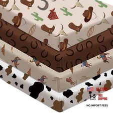 4 Pack Crib Sheets Set - Fits Standard 52"x28"x8" Crib  Toddler Western Cowboy
