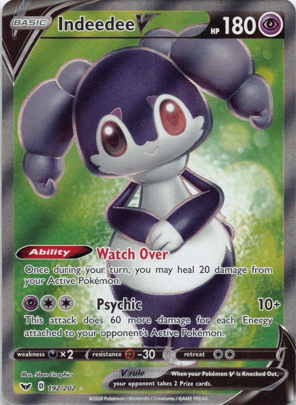 Indeedee V (Full Art) Holo Ultra Rare SWSH01: Sword & Shield Base Set 192/202 NM