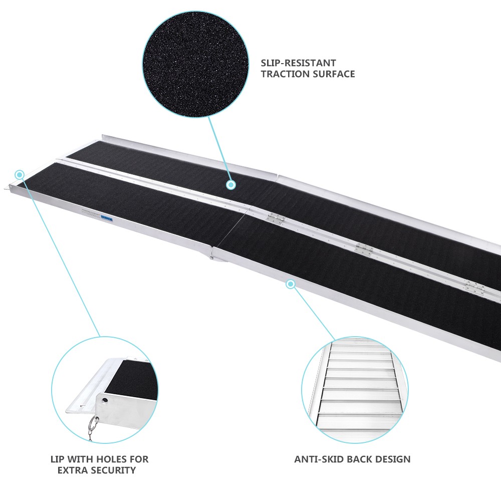8ft Aluminum Folding Wheelchair Ramp Non-Slip Mobility Scooter Accessory  