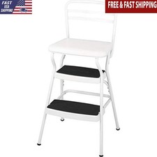 Retro Chair Step Stool Flip-Up Seat Multi-Purpose Steel Frame Easy Clean Sturdy