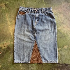 Vintage 2000s Y2K Faded Glory Medium Wash Denim Paisly Slit Skirt Ladies 6