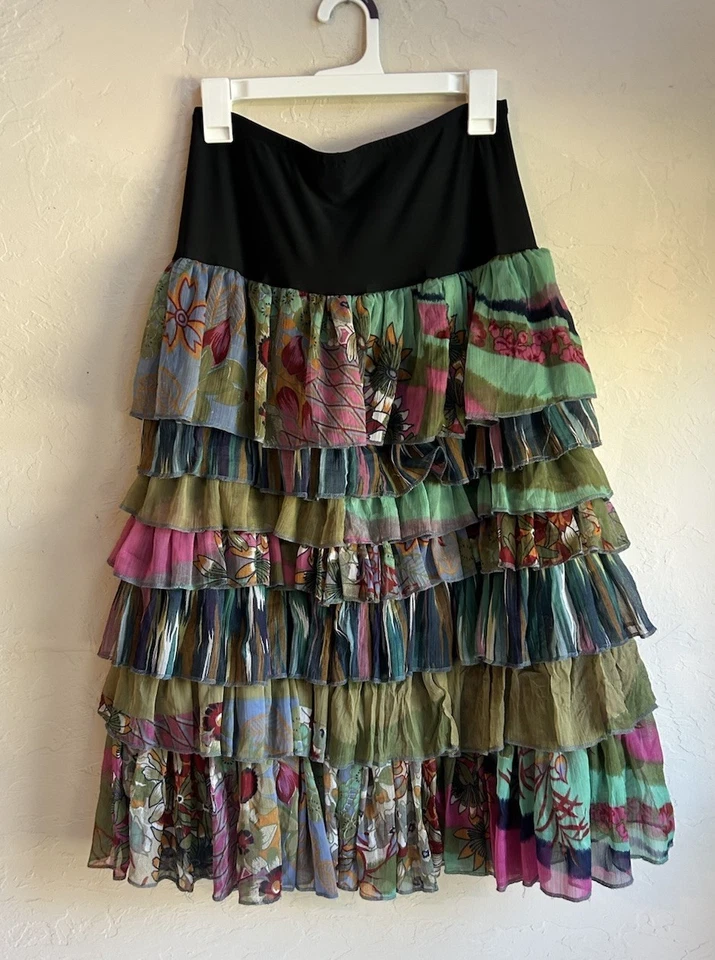 Maxi Falda Anu By Natural Con Volantes Florales en Niveles M Boho Hada Hippie Artística Foto 2 de 4