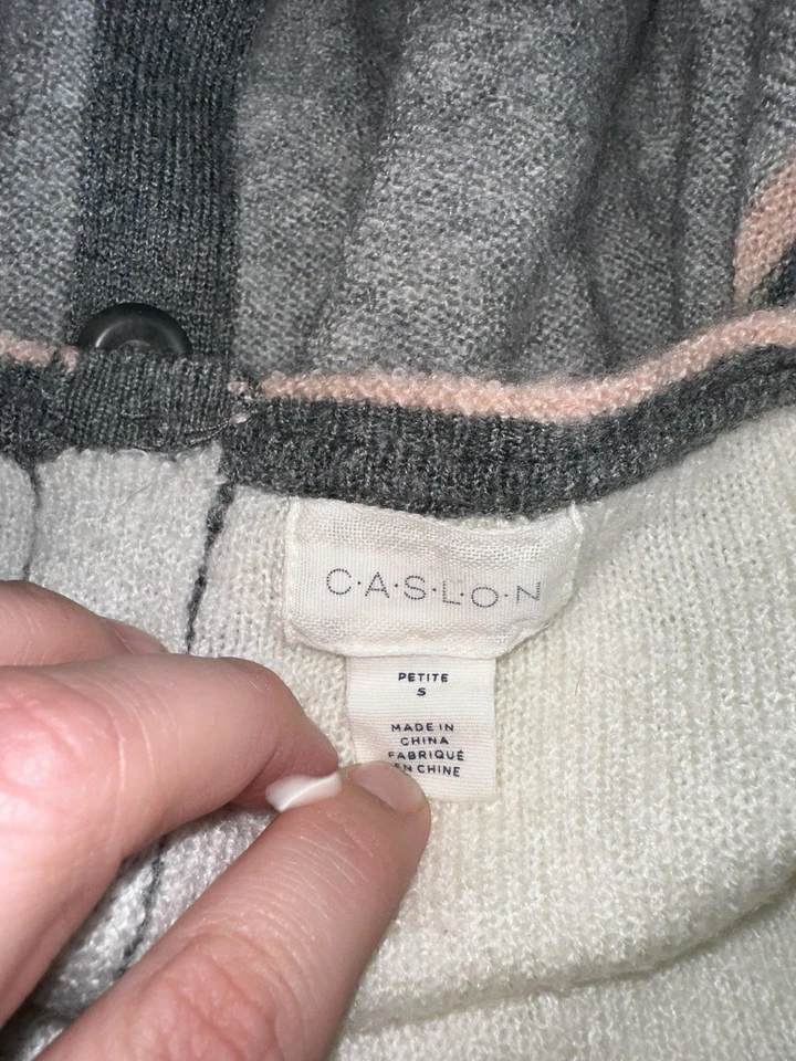 Suéter Nordstrom Caslon Mezcla Lana Botón Espalda Talla Pequeña S Gris Rosa Blanco Foto 4 de 4