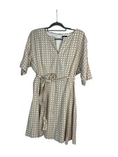 Ann Taylor Linen Blend Geometric Print Tie Waist Dress Size 8 Lined  Casual