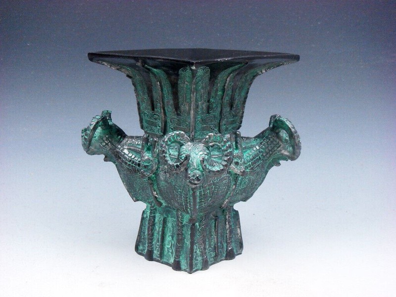 Antique Solid Bronze Crafted Unique Square Incense Burner Vase 4 Goats #12012202
