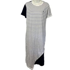 J Wanderson x Uniqlo Striped Navy Blue White Short Sleeve Shirt Dress sz XL