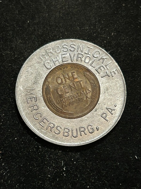 1948D Mercersburg Pennsylvania Encased Cent Token Grossnickle Chevrolet PA197