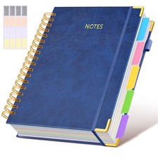 Hardcover Spiral Notebook journal with Removable Dividers Tabs, 8"x10" Navyblue