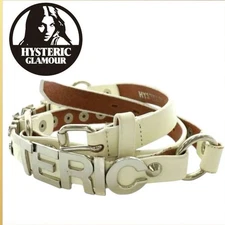 Hysteric Glamour Belt Eyelet Leather Studded Metal Logo White Women JPN Limited