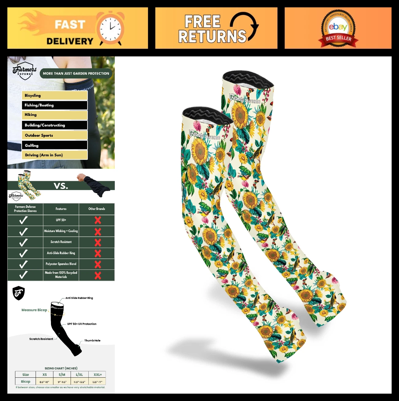 Gardening Arm Sleeves UV Protection | Cooling Anti-Scratch Cover for Sun | Unise