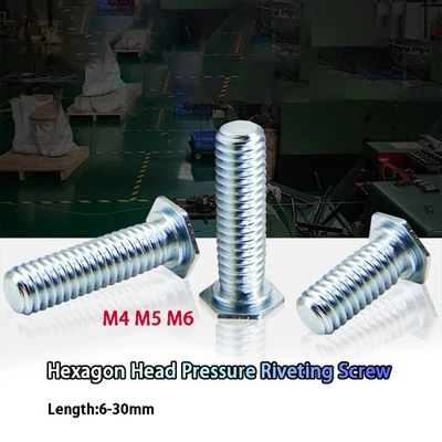 M4 M5 M6 Hex Galvanized Steel Hexagon Head Pressure Riveting Screw Thread Bolts - Image 1 of 4