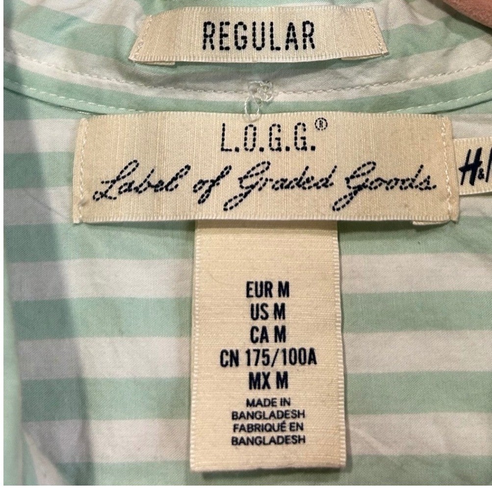 H&M Regular Fit Striped Button Down Shirt Mens Medium Mint Green White Cotton thumbnail 5