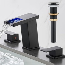 Matte Black Waterfall Bathroom Faucet 8 Inch Widespread 3 Hole 2 Handle Modern