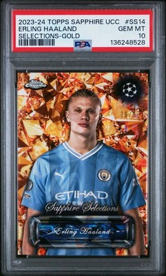 Erling Haaland #/50 Gold Refractor, 2023-24 Topps Sapphire UCC #SS14, PSA 10