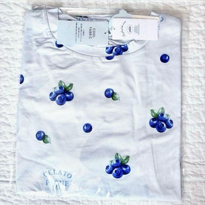 Gelato Pique Blueberry Fruit Pattern Cool Touch Rayon Summer T-Shirt