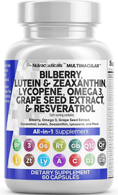 Eye Health Vitamins with Bilberry Lutein & Zeaxanthin 40Mg Lycopene 40Mg Resv...