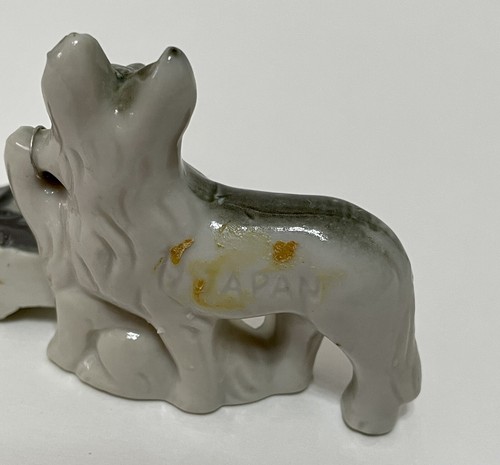 Estatuilla vintage de cerámica pastor alemán perro cachorros conectados con cadena, Japón - Imagen 7 de 7
