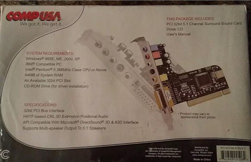COMP USA 5.1 Channel Surround PCI 32 bit 3D Sound Card NEW & SEALED NOS - Photo 2/2
