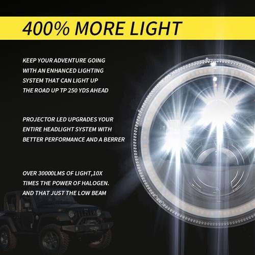 Pair 7 inch LED Headlights DRL For Jeep Wrangler JK CJ LJ TJ Halo Angel Eyes 7" - Picture 5 of 46