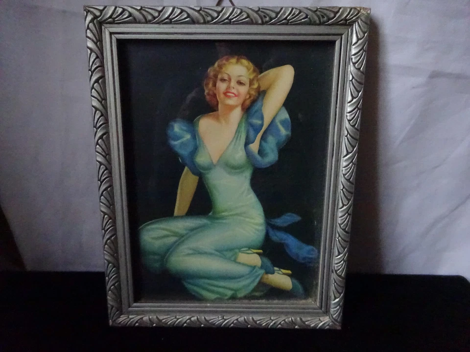 Beau cadre Art déco 1925 + vitre avec image de femme. - Photo 2/4