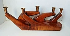 MIDCENTURY MODERN  WOODEN AND BRASS CANDLE STICK HOLDER 19" L
