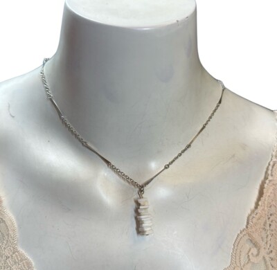 Vtg Set 925 Dot & Dash Chain & Stacked Puka Shell Pendant Necklace & Earrings