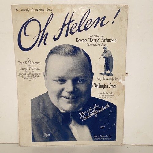 Antique 1918 A Comedy Stuttering Song Oh Helen! Sheet Music Fatty Arbuckle Cover - Picture 12 of 12