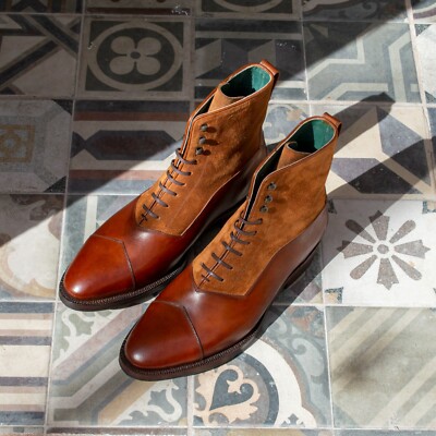 Balmoral Lace up Brown Leather Suede Casual Mens Almond Toe Dress Boots | eBay Balmoral Lace up Brown Leather Suede Casual Mens Almond Toe Dress Boots | eBay