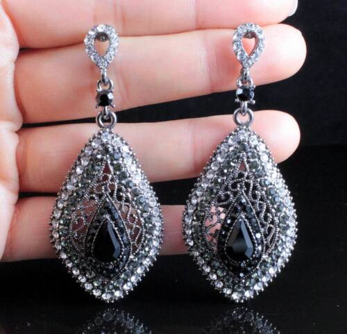 DROP AUSTRIAN CRYSTAL RHINESTONE ANTIQUE CHANDELIER DANGLE EARRINGS PARTY E2092A - Picture 1 of 3