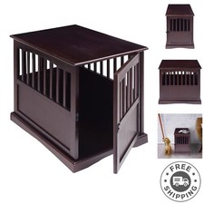 Spacious Lockable Wooden Pet Crate End Table for Medium Breeds - Espresso