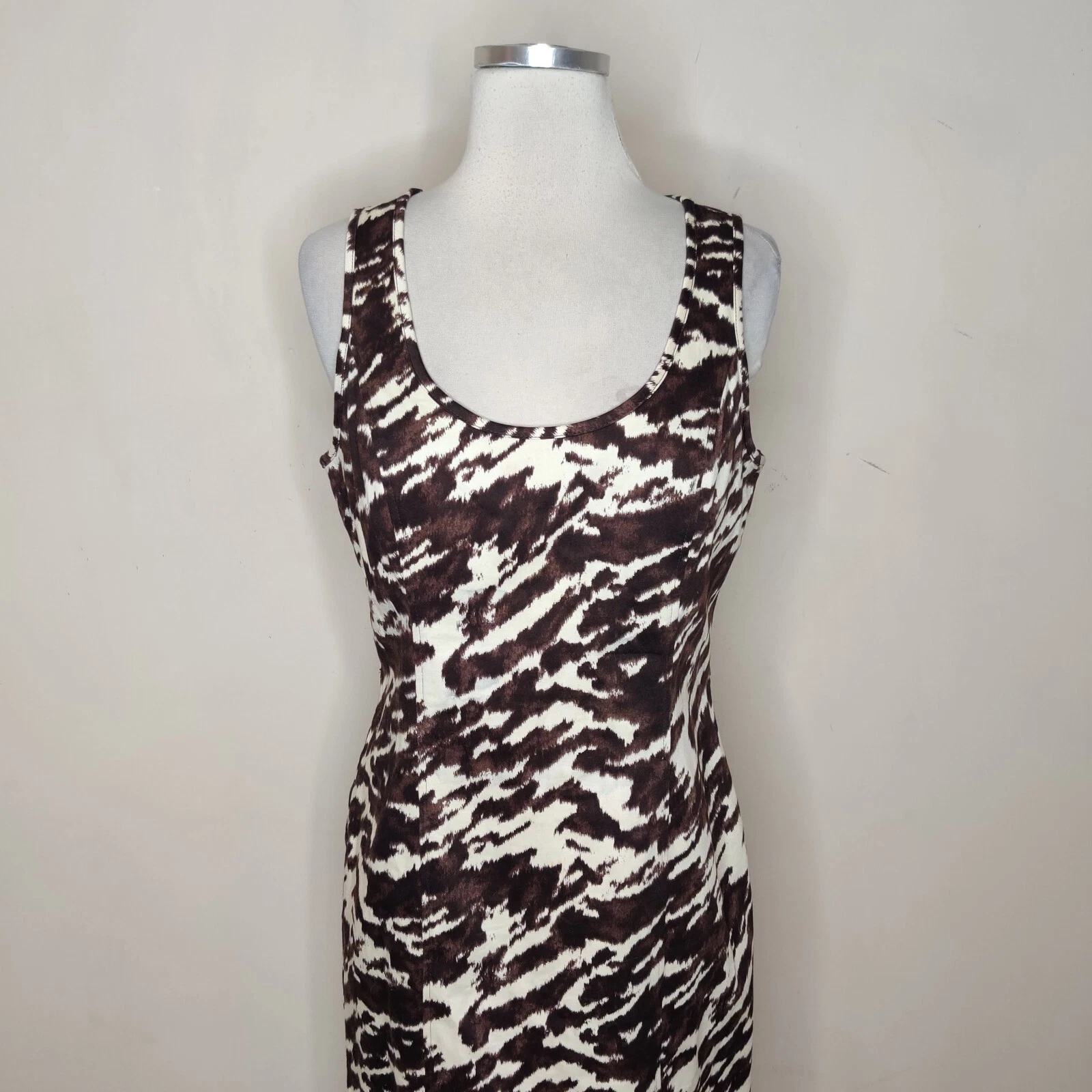 Abito Michael Kors taglia 6 donna stampa animalier smanicato tubino dietro zip elasticizzato